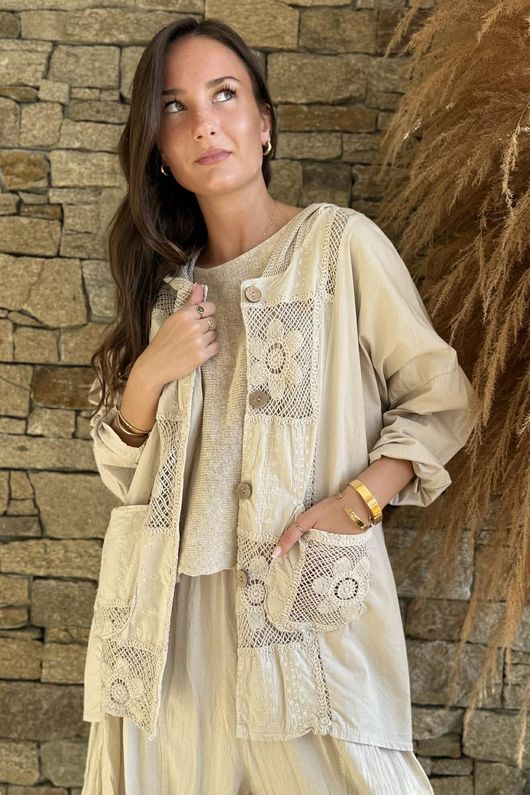 Rowan Crochet Patch Hooded Jacket Stone